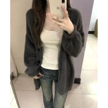 慵懒风时尚仿貂毛衣外套秋冬新款宽松长袖针织开衫百搭上衣女外穿