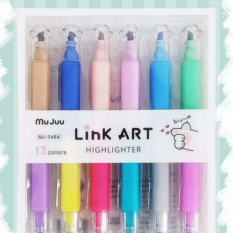 Doble cabeza de doble color marcador de punta de alumno de alto valor de color gato agarrar cuentas de color de bolígrafo de cuchillo de 12 colores conjunto