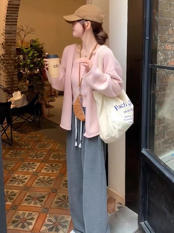 蓝色长袖软糯针织开衫女秋季2025新款韩系宽松慵懒风毛衣外套上衣|undefined