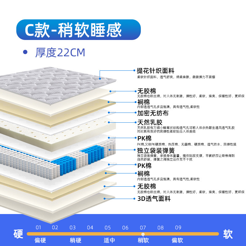 軟硬両用ラテックス黄麻マットレス家庭用ココナッツブラウン独立袋入りスプリングホテルホテルマットレス席夢思|undefined