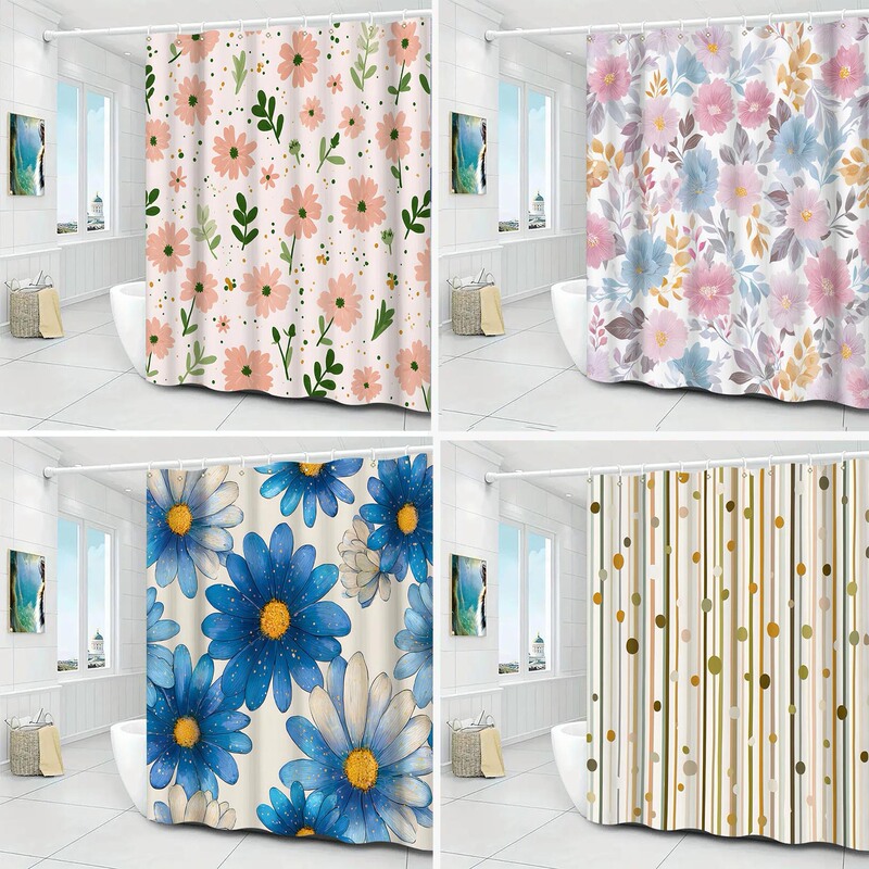 Amazon Cross-Border Plaid Waterproof Shower Curtain, Mildew-Proof Bathroom Toilet Wash Partition Curtain