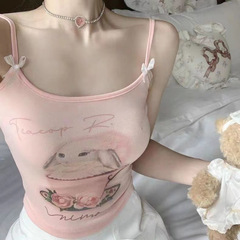 純欲風內搭小吊帶背心女網紅辣妹外穿卡通短款帶胸墊打底美背內衣