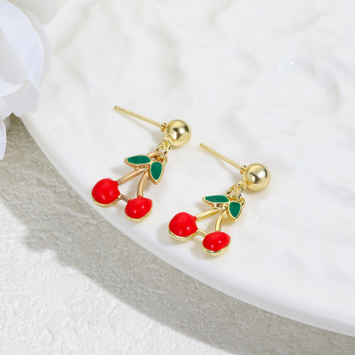 1 Par Dulce Cereza Enchapado Aleación De Zinc Pendientes De Gota display picture 2