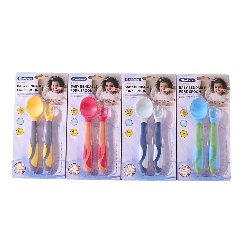 Cuchara de bebé aprendiendo a comer entrenamiento auto-comer suplemento alimenticio cuchara curvada bebé comiendo tenedor cuchara vajilla traje