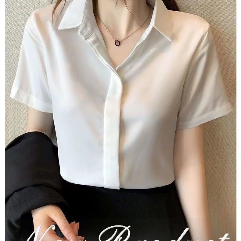 2026 Spring Non-Iron Wrinkle-Resistant White Short-Sleeve Shirt for Women, Formal College Student Workwear, Thin Base Shirt