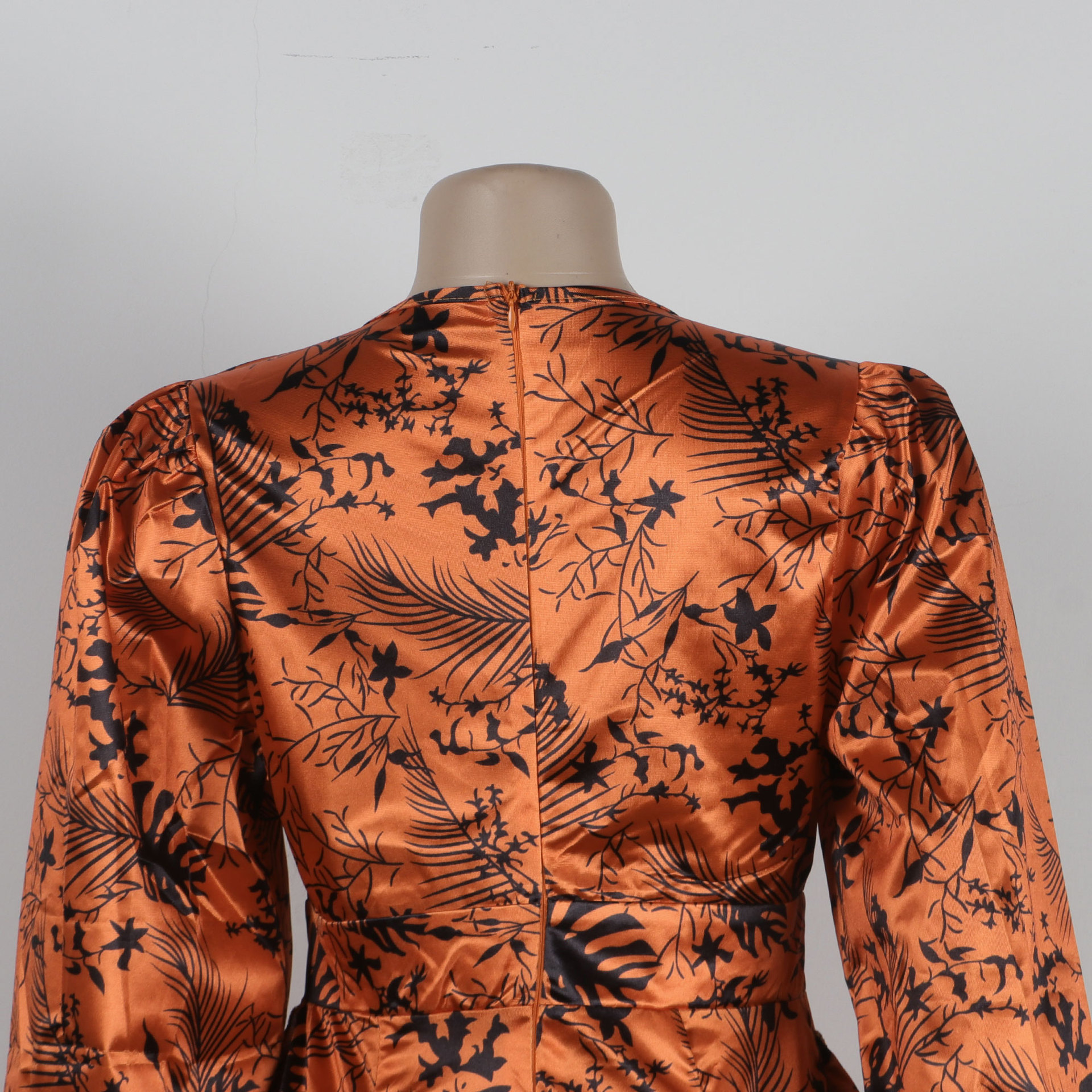 Women's Clothing Sexy Printed Ruffled Lantern Sleeve Hip Hugging Slim Fit Long Sleeve Dress_voghion.com