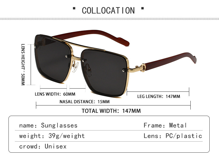 Retro Square Metal Sunglasses For Women Pilot Style Double Bridge_voghion.com