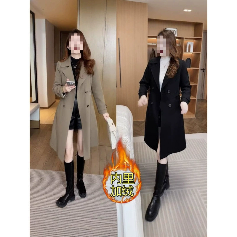 Трансграничный бархатный толстый плащ куртка женская осень-зима 2025 новая иностранная элегантность тонкая маленькая средняя длинная волна пальто
