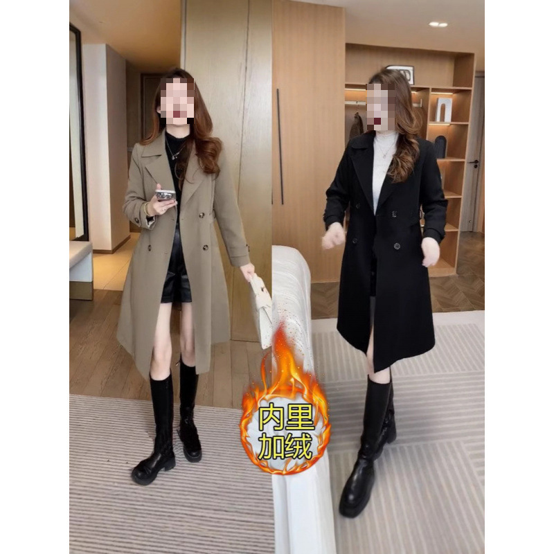 Cross-Border Fleece-Lined Thickened Trench Coat for Women, 2026 Autumn and Winter New Stylish Slim-Fit Mid-Length Coat for Petite Figures Cross-Border Fleece-Lined Thickened Trench Coat for Women, 2026 Autumn and Winter New Stylish Slim-Fit Mid-Length Coat for Petite Figures