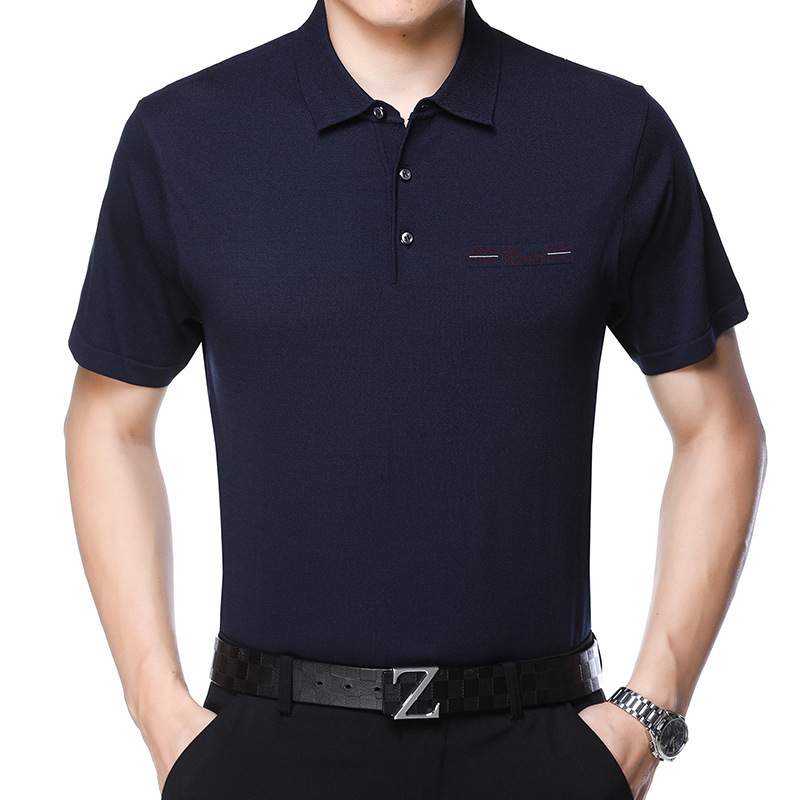 Brand Men's Mulberry Silk Shirt Summer Business Casual Middle-Aged and Elderly Dad's T-Shirt Non-Iron Loose Men's Top