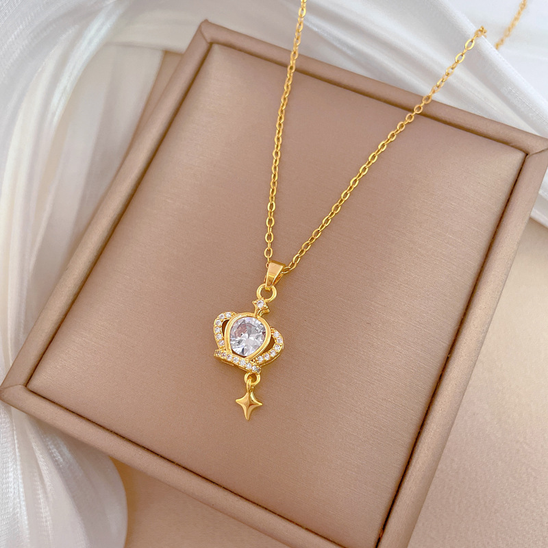 Gorgeous Diamond Crown Necklace For Women Versatile Collarbone_voghion.com