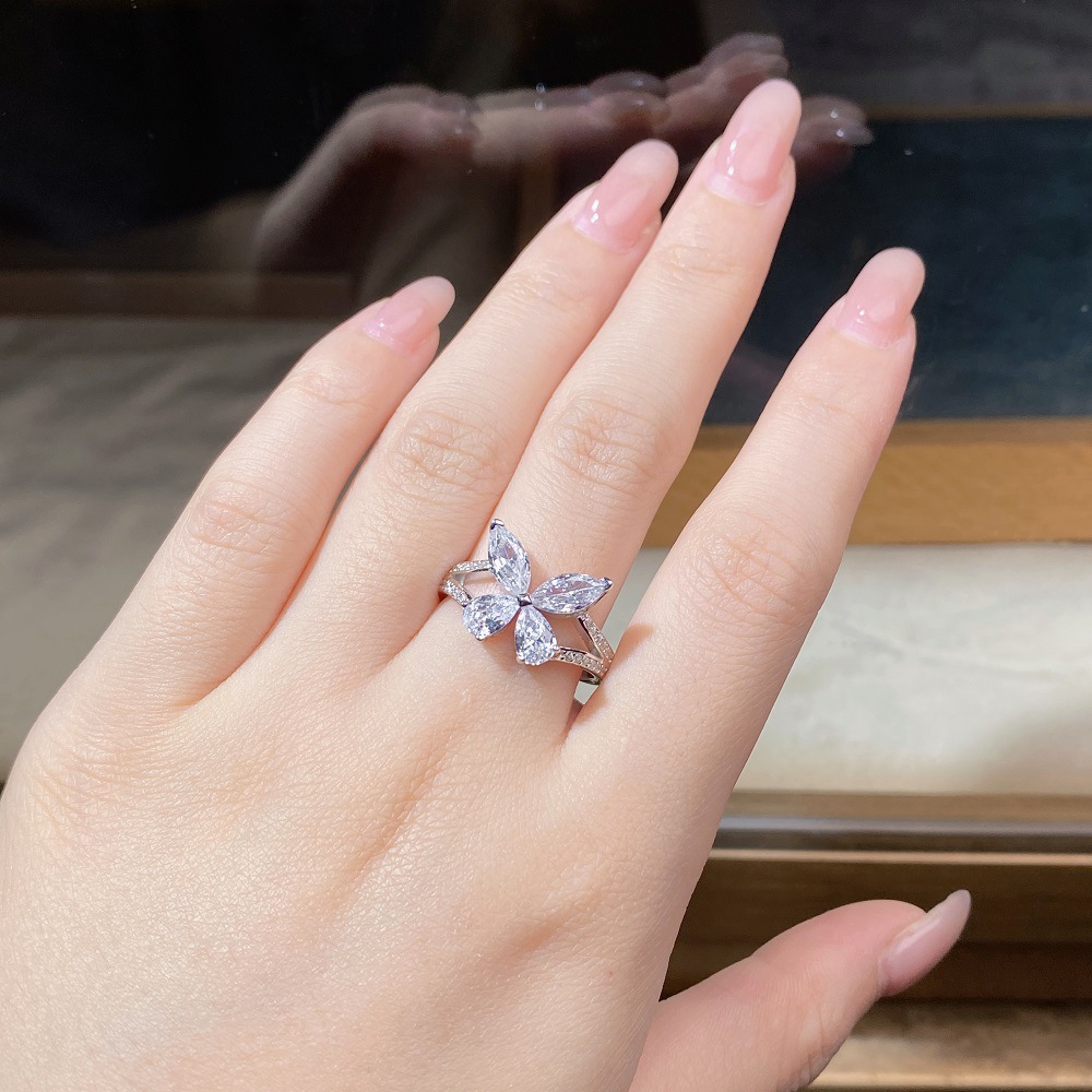 Fashion Butterfly Sterling Silver Inlay Zircon Rings 1 Piece