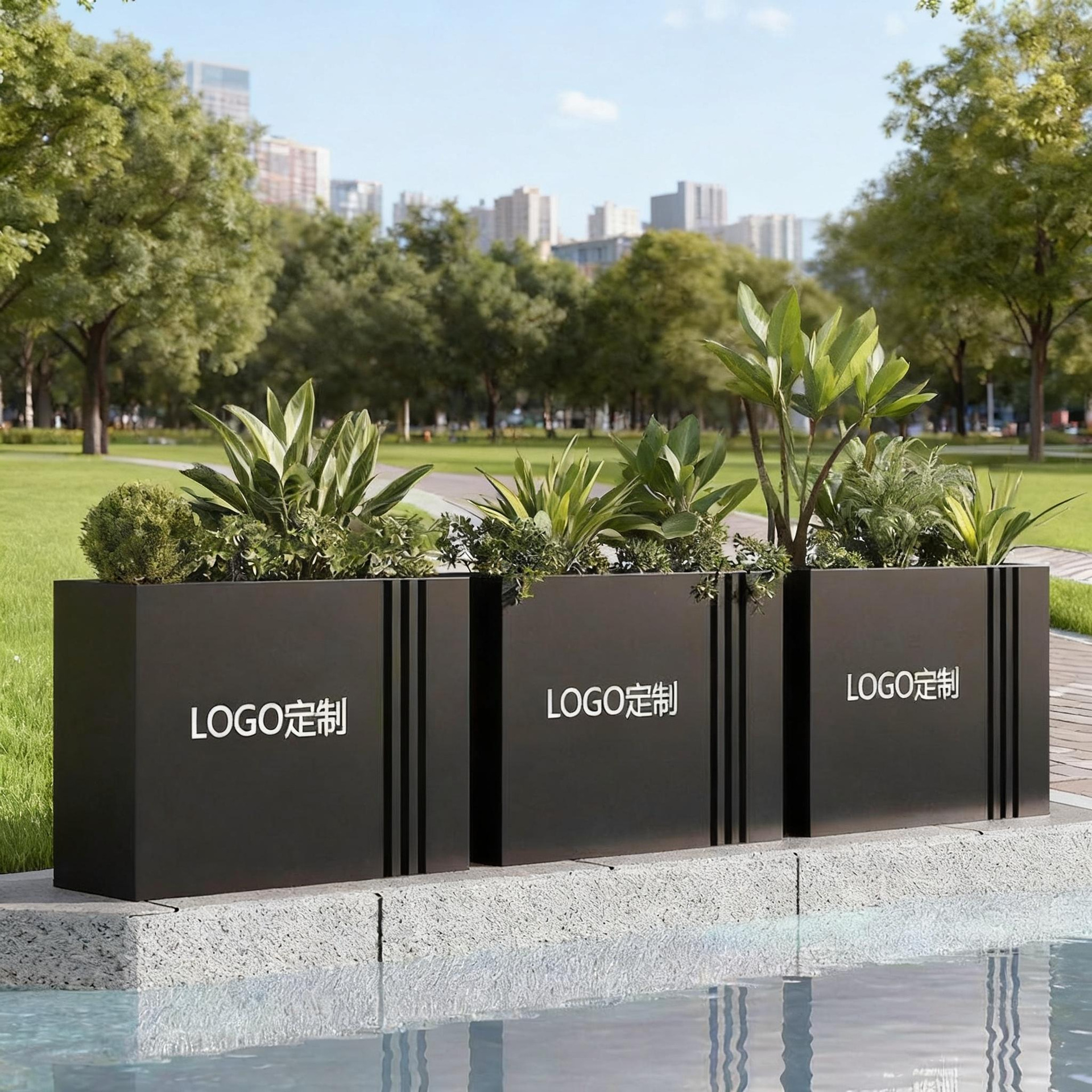 屋外ステンレス鋼フラワーボックスバルコニー植栽ボックス広場商業街長方形花壇鉄製完成品フラワーチャンネル