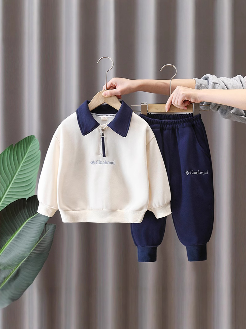 7745 Traje de primavera para niños 2025 nueva camisa POLO a juego de colores para niños primavera y otoño deportes de ocio de dos piezas primavera