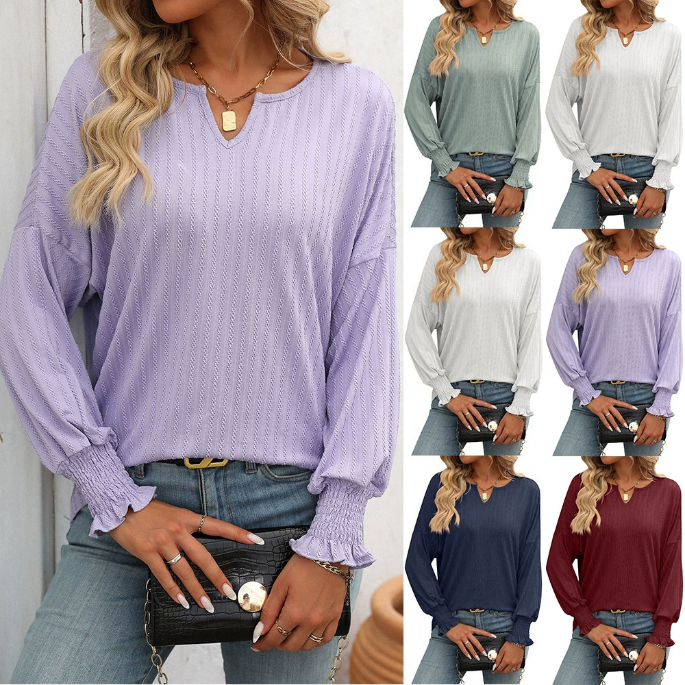 Европейская и американская трансграничная амазонка женская 2024 летняя новая свободная V-образная образная образная образно-образная рубашка с рукавами летучей мыши футболка женская