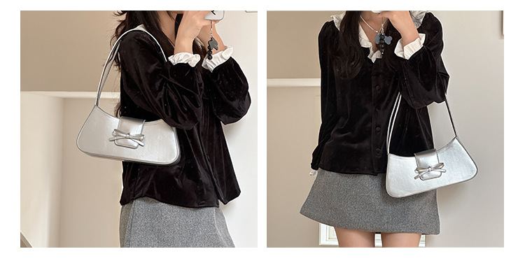 Borsa a tracolla singola rossa da donna 2024, nuova versione coreana, alla moda, minimalista, con fiocco sottobraccio_voghion.com