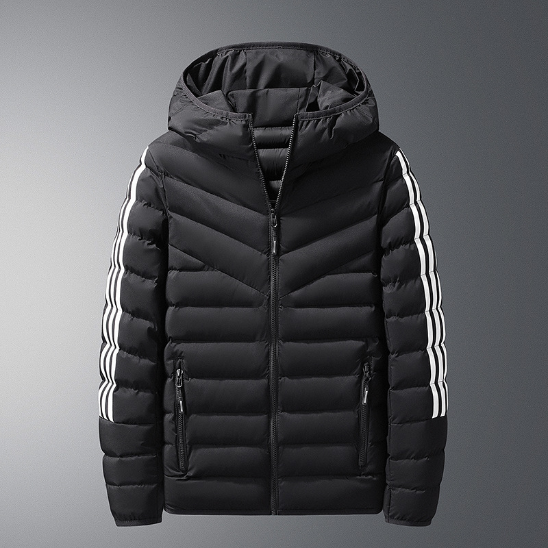 Tres barras transfronterizas chaqueta de algodón de plumón marca de moda de invierno ropa de algodón casual corta chaqueta de algodón ligera con capuchón chaqueta de mujer