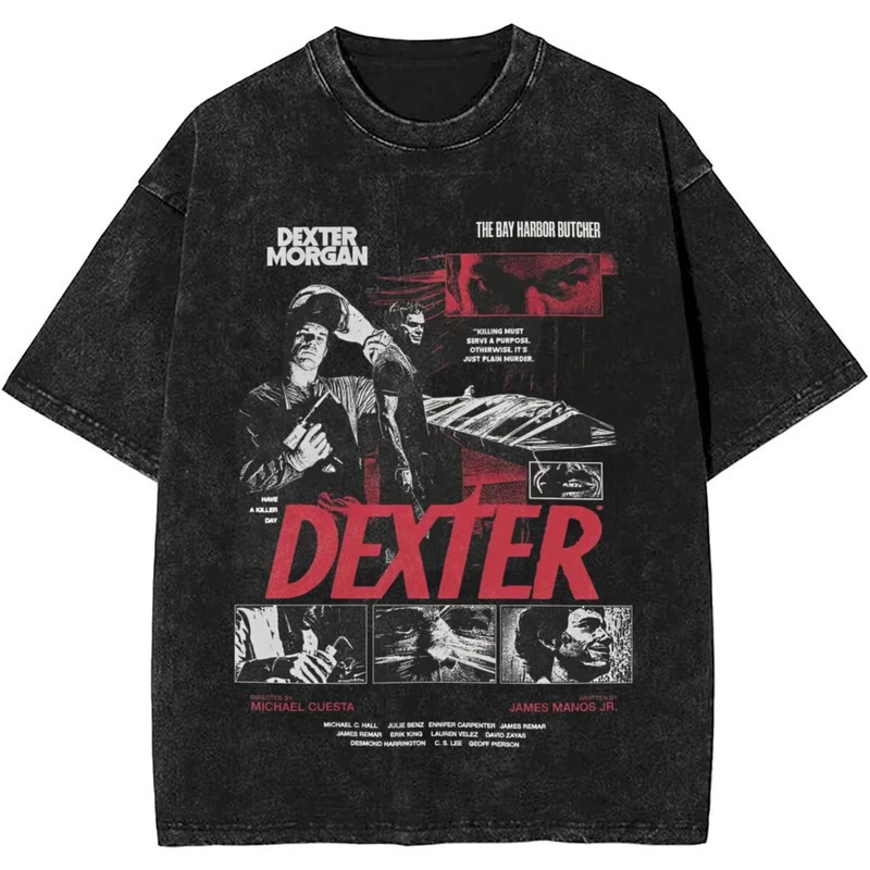 Cross-Border Pure Cotton European Size Vintage Morgan T-Shirt Code Unisex Y·Has Washed Dexter Rr Straight Fit