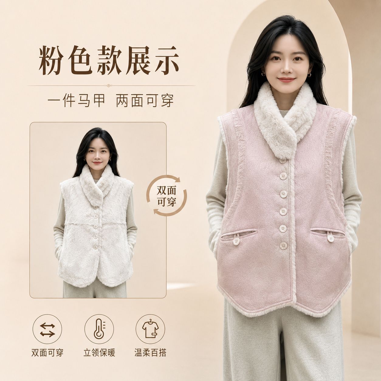 2026 新款兔毛马甲女 宽松无袖坎肩 仿皮草秋冬时髦百搭毛毛马甲