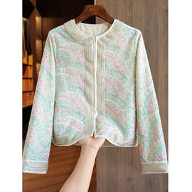 928  重工钉珠刺绣真丝欧根纱外套女，S M L XL，不退不换！!