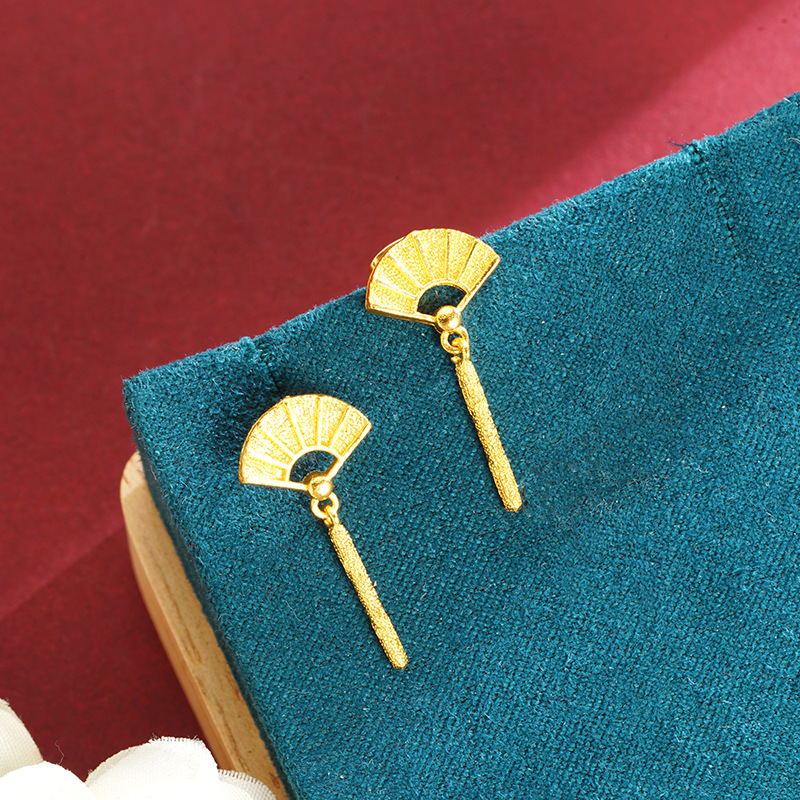 Vietnam Sha Jin China ventilador pendientes de orejas, retro, nicho, alta sensación, lujo ligero, joyas de aleación de cobre