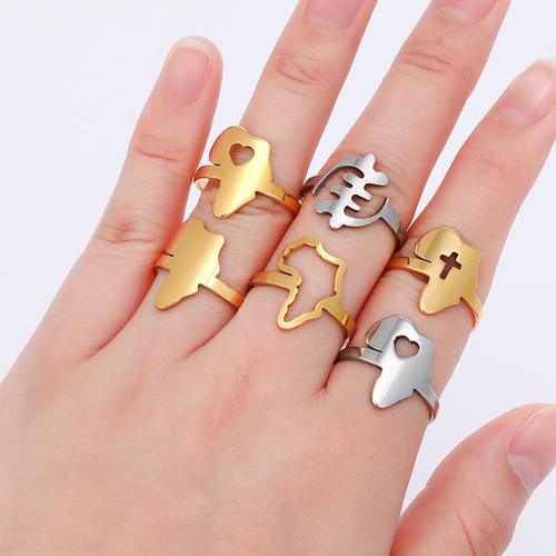 Stylish New Titanium Steel Polished Gold African Map Shaped Ring Birthday Gift Party Women's Open Ring