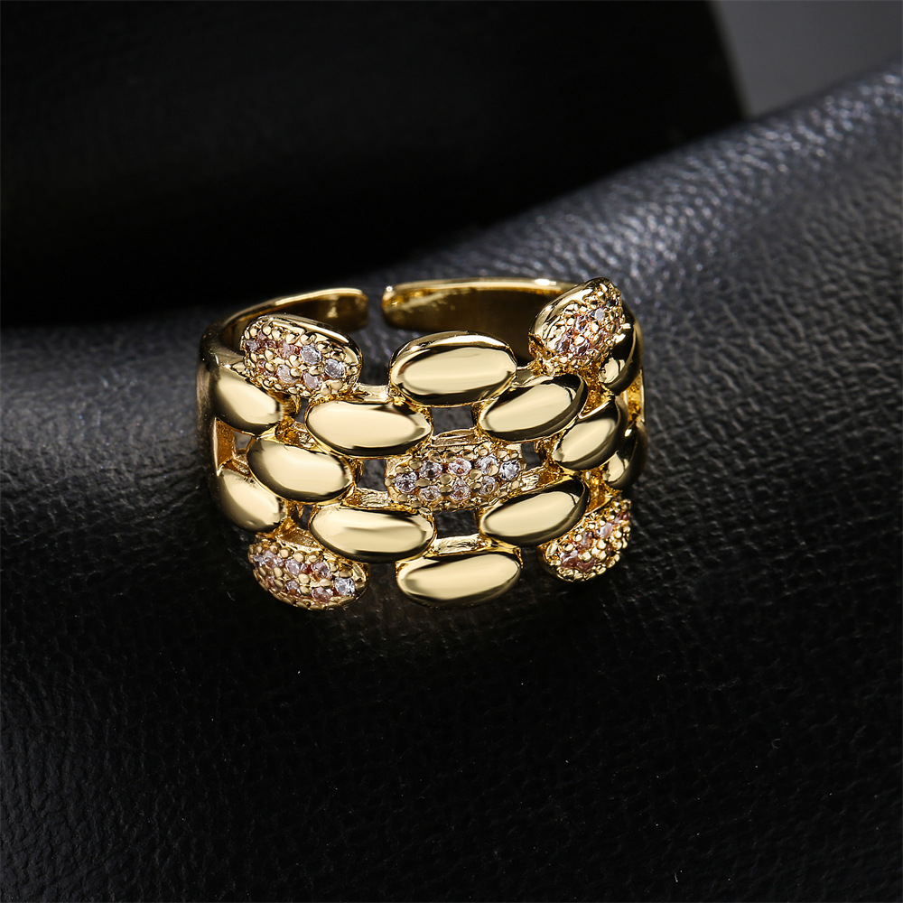 Fashion geometric micro-set zircon geometric open copper ring