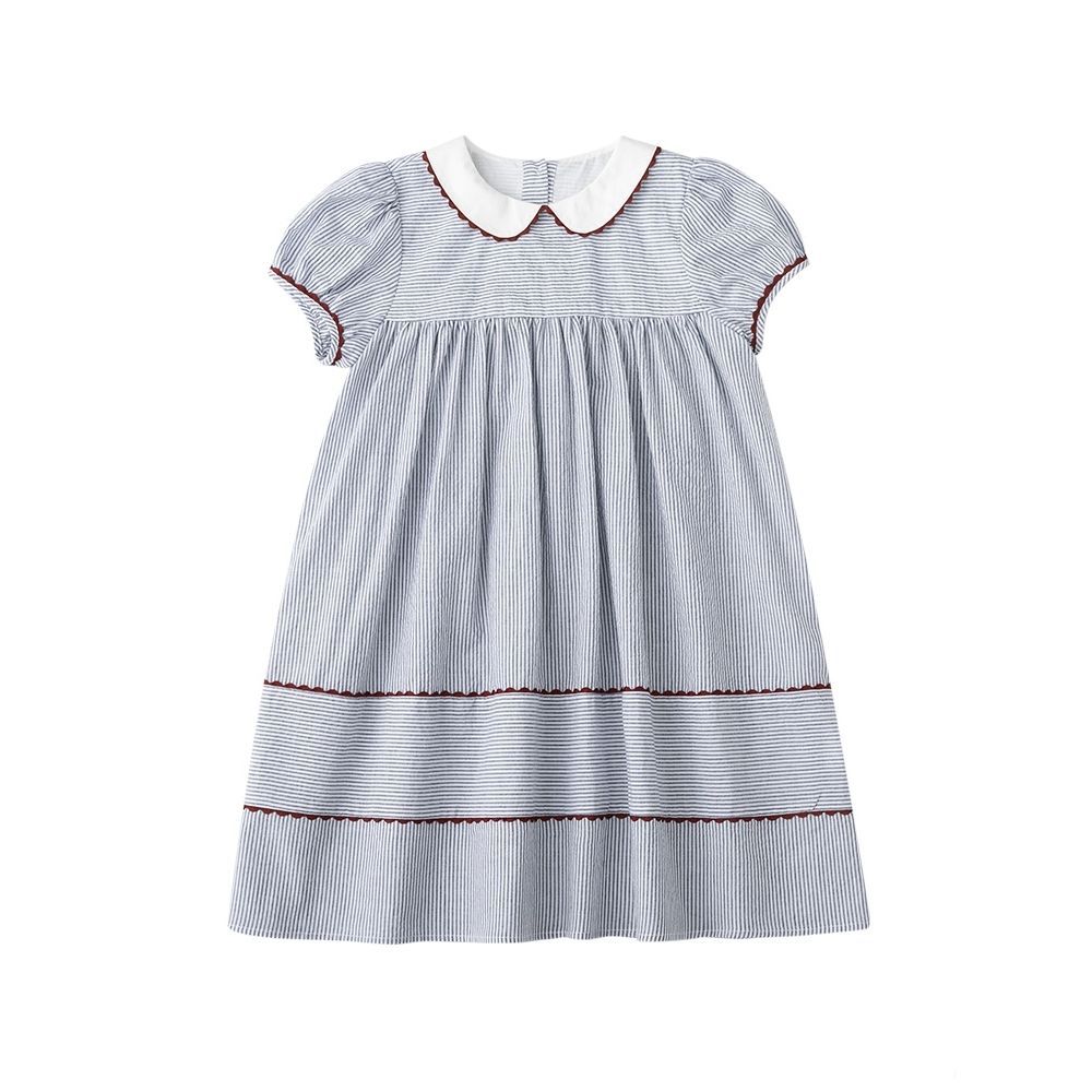 Children's Clothing 2022 Summer New Girls' Hit Color Striped Doll Collar Stitching Puff Sleeves A-line Dress