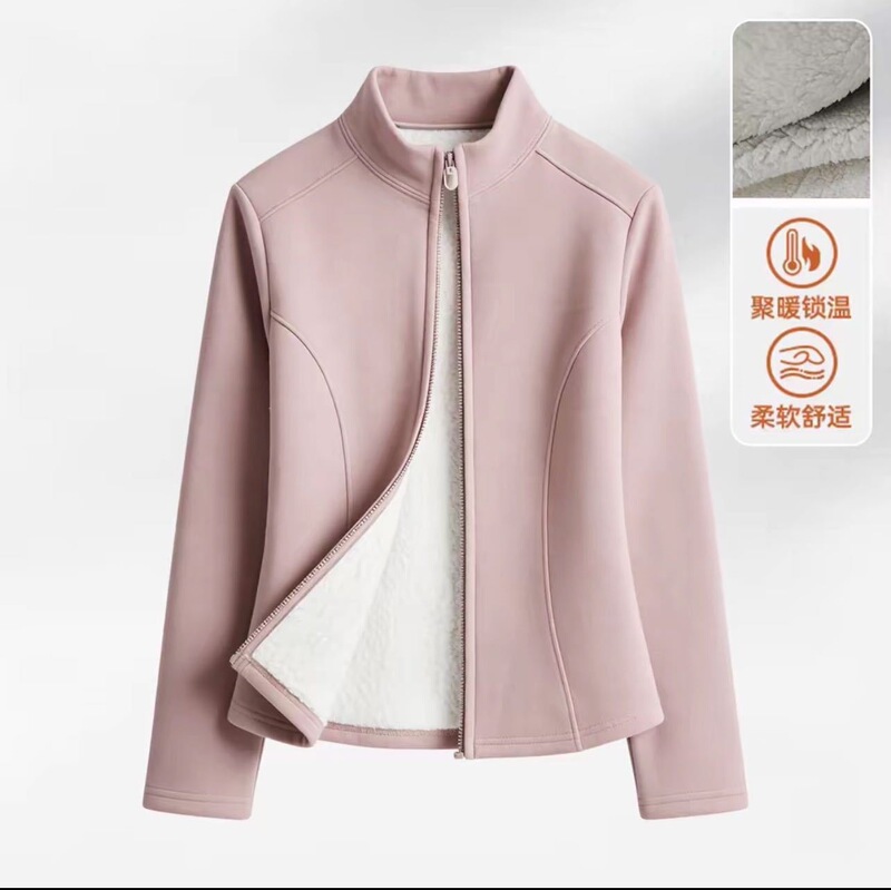 Lamb Wool Fleece-Lined Thickened Yoga Jacket, New Winter Style with Invisible Zipper, Fishbone Waistline, Slim Fit, Warm Top for Women Lamb Wool Fleece-Lined Thickened Yoga Jacket, New Winter Style with Invisible Zipper, Fishbone Waistline, Slim Fit, Warm Top for Women