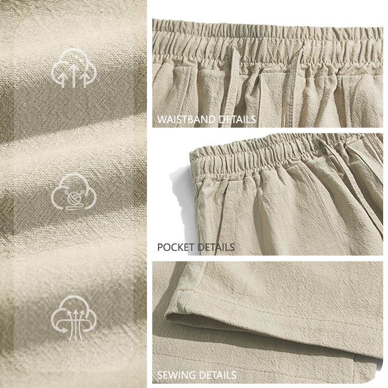 Transfronterizo Amazon algodón y cáñamo en stock pantalones de hombre grandes transpirables pantalones de color sólido pantalones de piernas de calzado casual básico
