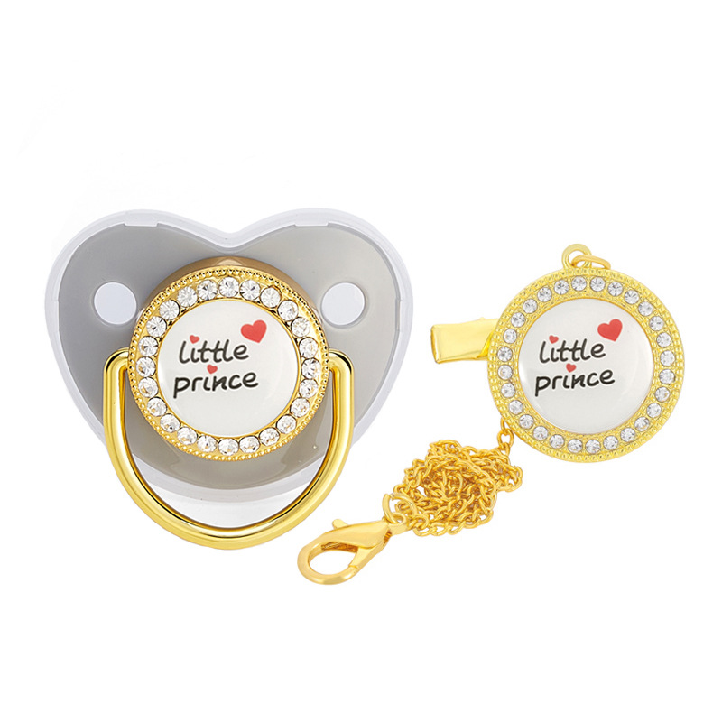 2022 transfronteriza Venta caliente amor Pequeño Príncipe bebé diamante pezón bebé diamante chupete con cubierta de polvo