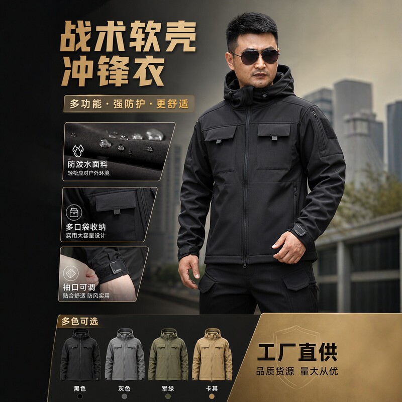 Tactical Softshell Jacket, Windproof and Waterproof, Multi-Pocket Workwear Jacket, Cycling and Commuting Jacket, Softshell Jacket