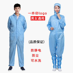 Dust-Free Clothing, Anti-Static One-Piece Work Clothes, Blue and White Spray Paint Protective Clean Clothing, Men's and Women's Full-Body Electrostatic Clothing