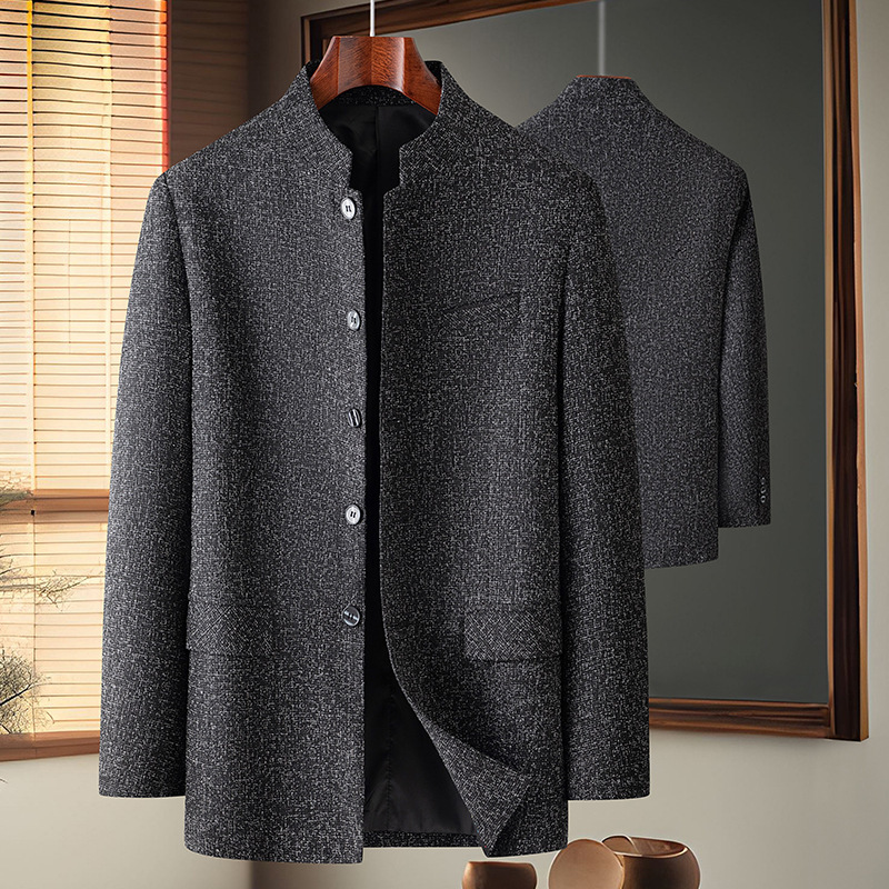 Casual Suit Men's 2024 Spring and Autumn New Middle-aged Dad Jacket Slim-fit Vertical Collar Small Suit Men's Chinese Tunic Suit Casual Suit Men's 2024 Spring and Autumn New Middle-aged Dad Jacket Slim-fit Vertical Collar Small Suit Men's Chinese Tunic Suit