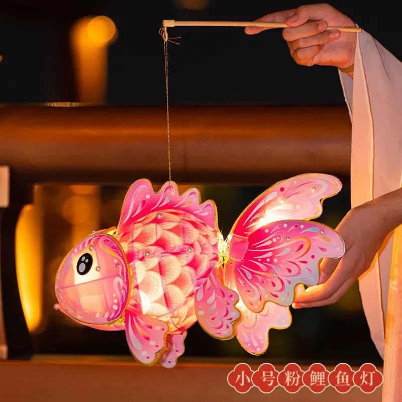 中秋節ランタン古代スタイルの鯉金魚ランタン木製手作り DIY 材料パッケージ手持ちダンス魚発光ランタン|undefined