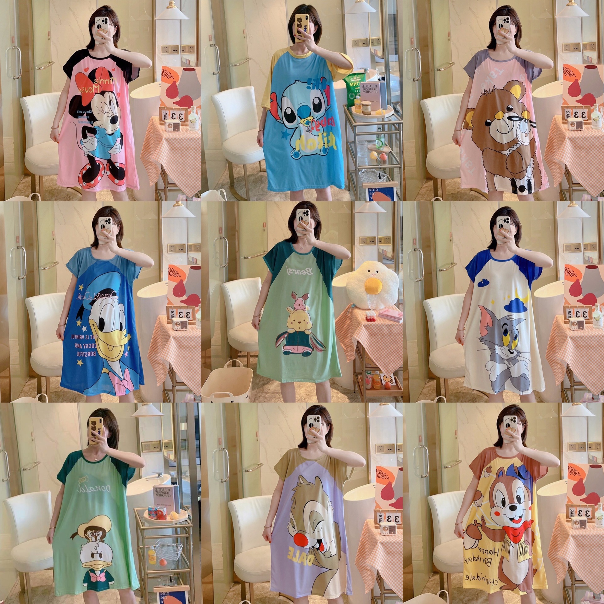 Camisón de manga corta de verano de dibujos animados dulce falda cultural delgada suelta más pijamas de tamaño vestido de mujer ropa para el hogar Comercio exterior