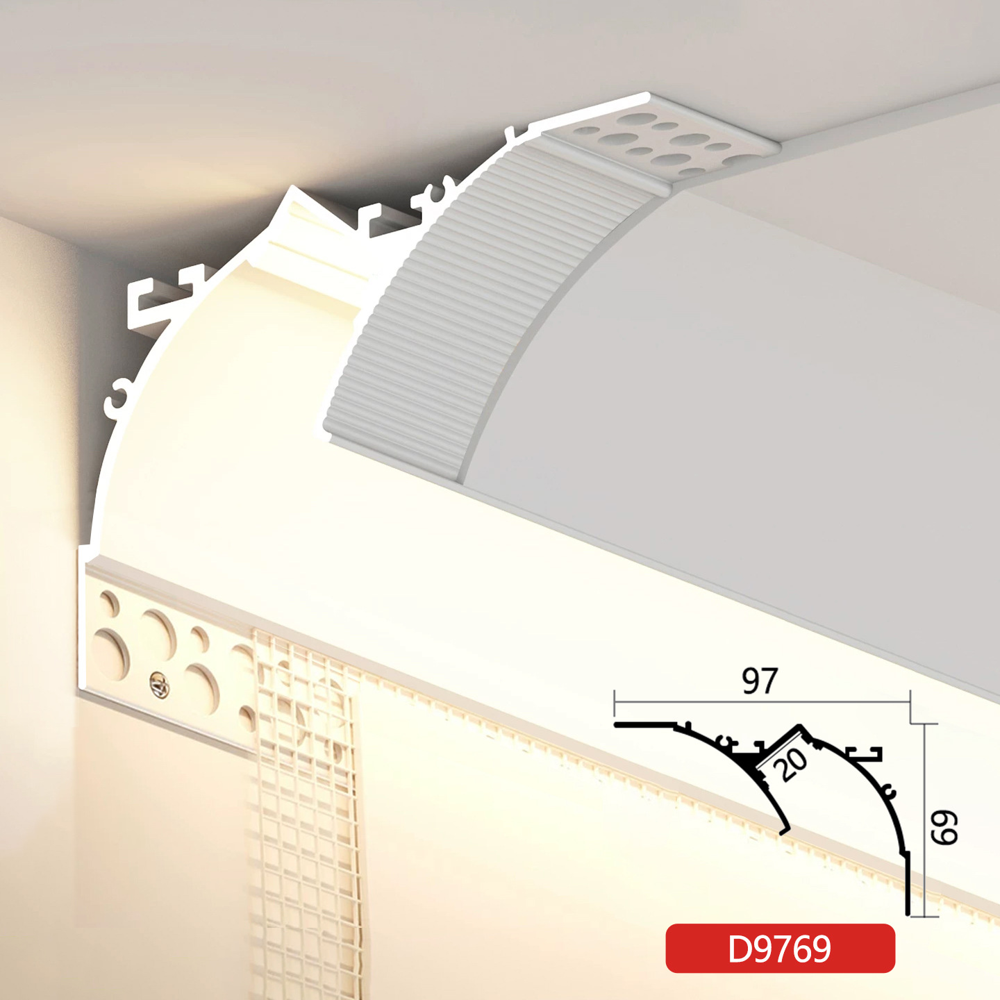 Suspensión de la ranura de la lámpara reflectante sin techo, instalación abierta, lámpara de lavado de pared, lámpara de retorno de luz, lámpara de línea de línea de Yeso de perfil de ranura de aluminio enterrada previamente image 8