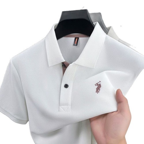 Slim Men's Embroidered Short-Sleeve T-Shirt 2025 Summer Middle-Aged Loose Stand-up Collar Half-Sleeve Breathable Polo Shirt for Men