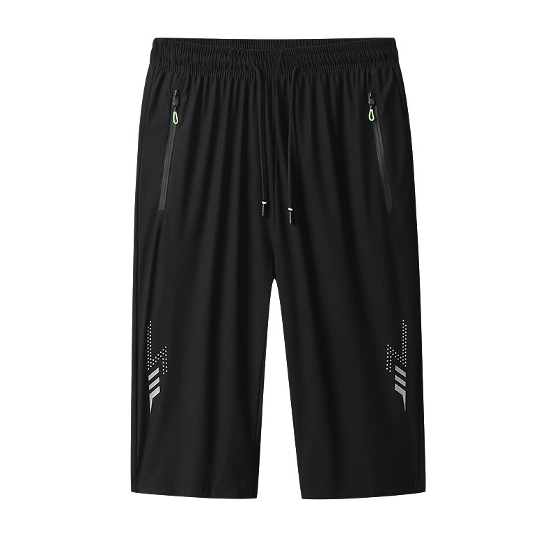 Трансграничные летние ледяные шелковые укороченные брюки Мужские шорты новый модный повседневные спортивные брюки свободные быстрые брюки средние брюки