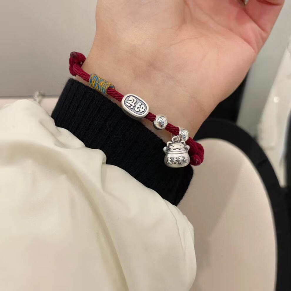 天天開心招財貓本命年編織紅繩手鍊女國潮小眾設計情侶