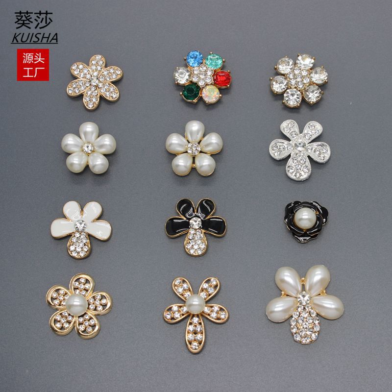 Oil-Drip Diamond-Encrusted Five-Petal Flower Pearl Jewelry Accessories for Clogs DIY Handmade Alloy Hair Accessories Pearl Flower