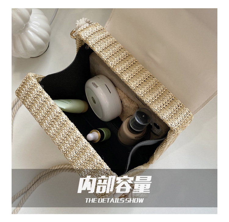 Fashion Contrast Color Straw Messenger Portable Small Square Bag Wholesale display picture 25