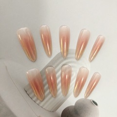 極光閃粉暈染腮紅穿戴甲甜美辣妹長杏仁簡約純欲仙女美甲貼片