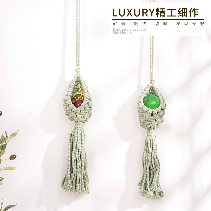 Tapices bohemios bolsillo de algodón nórdico tejido a mano bolsillo de cestas de flores decoración colgante verde colgante aéreo
