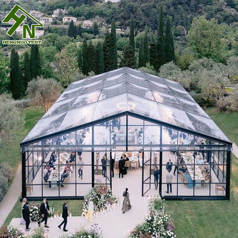 婚礼帐篷 黑色铝合金框架 四周透明pvc篷布 户外活动宴会餐厅帐篷