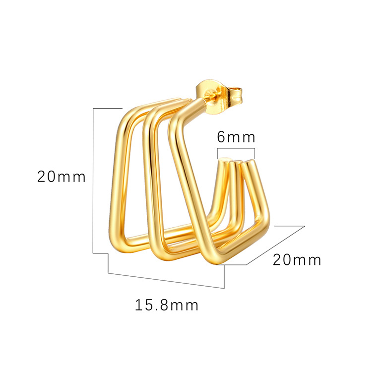 Pendientes irregulares europeos y americanos geométricos de tres líneas pendientes transfronterizos de oro de titanio de acero en stock personalidad simple pendientes de moda