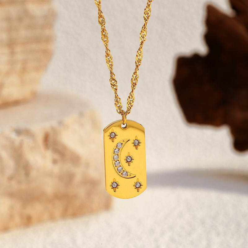 9g Weight Lobster Trigger Clasp Closure Clasp Closure Type 304 Stainless Steel Pendant Material Pendant Necklace Classification 304 Stainless Steel Chain Material Singapore chain, cable chain Chain Type 1 Piece Quantity Casual, Daily Occasion 304 Stainless Steel Material Star, Moon Pattern All Seasons Season Women's Gender Plating Design Elegant, Vintage Style Style Wholesale Jewelry Elegant Vintage Style Star Moon 304 Stainless Steel Plating Singapore Chain Cable Chain Pendant Necklace 13