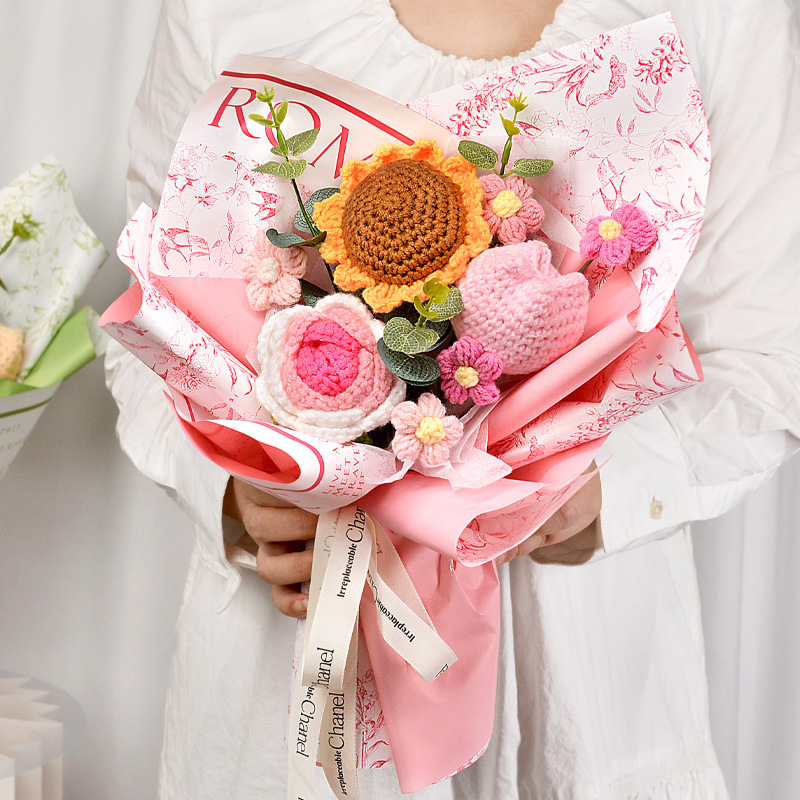 Comercio exterior transfronterizo amazonas ramo de flores de punto rosas girasoles flores de lana imitación decoración de vacaciones puestos