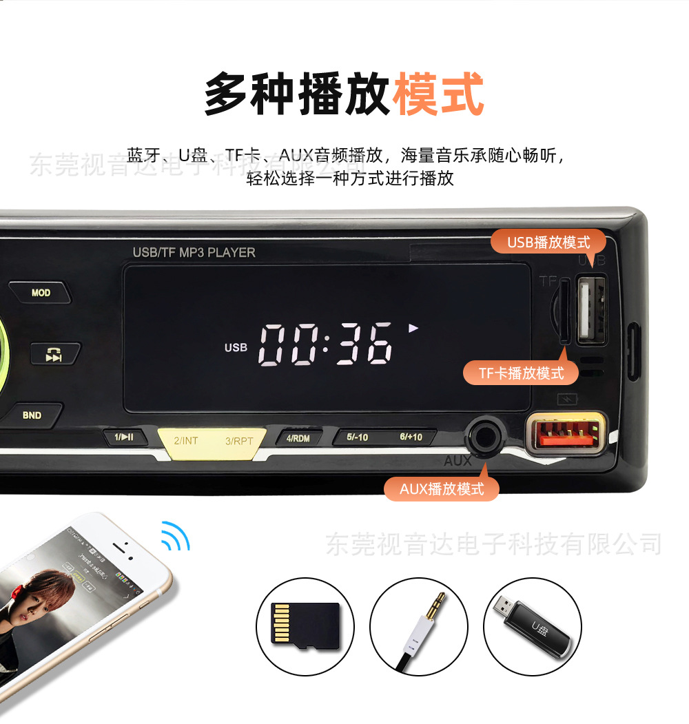 2225 Low-Power Universal Car Multimedia MP3 Bluetooth Player with Card Slot and FM Radio to Replace CD