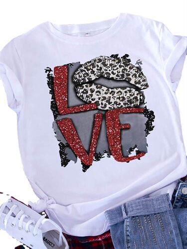 Valentine's Day women's clothing short-sleeved t-shirt fashion printed love independence station European size base shirt